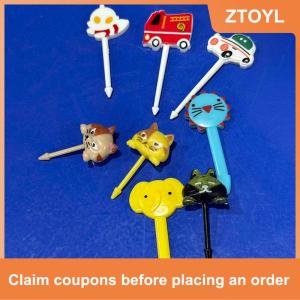 【ZTOYL】 Động vật trái cây Ngã Ba cấp thực phẩm nhựa mini phim hoạt hình trẻ em bánh trái cây tăm Bento Ăn Trưa Bento phụ kiện bên trang trí quà tặng
