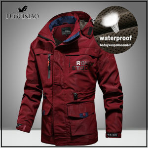 FUGUINIAO แจ็คเก็ตฤดูหนาวผู้ชายเสื้อแจ็คเก็ตทหารผ้าฝ้ายแท้ทรงหลวมกลางแจ้งระบายอากาศเสื้อกันลมมีฮู้ดเสื้อแจ็คเก็ตบอมเบอร์ขนาดพิเศษ5XL