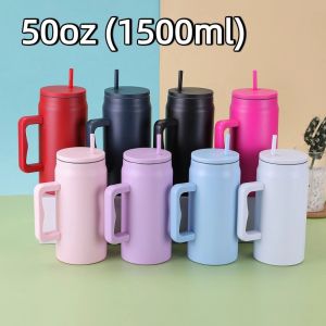 VOYUE 50 ออนซ์ ถ้วยเก็บความร้อนในรถยนต์ พร้อมหูจับและฝาปิดหลอด ง่าย แก้วหัดดื่ม ทันสมัย นำกลับมาใช้ใหม่ได้ แก้วเก็บความร้อน สำหรับทุกเพศ