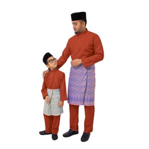 PG4 Baju Melayu Dewasa & Budak Sepasang Warna Brick Orange Sage Green Ash Blue Olympic Gold Slim Fit Cotton Raya BMC