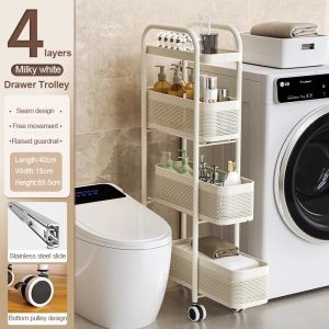 Nearra 5 LayersNarrow Storage Trolley With Wheels Bedroom/Bathroom/Kitchen Metal Pull-Out Storage Rack