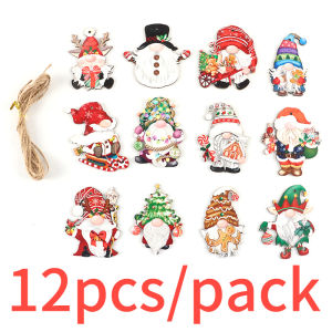 (12 Pcs/pack)Christmas Decoration Faceless Person Pendant Xmas Tree Colorful Woodblock Chip Atmosphere Gift Wrapper Christmas Party