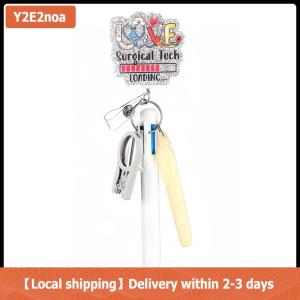 【Local shipping】 5in1 Nurse Pen Set Retractable ID Badge Clip Reels Holder Name Holder Keychain Ballpoint Pen Folding Scissors For Nursing Doctor