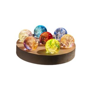 FDYRU Shiny 7 Colorful Glass Ball LED Wood Stand Detachable Luminous Crystal Ornaments High Quality Durable Crystal Ball Night Lamp Home Decoration