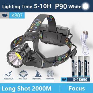 SmilingShark K808 K807 Head Lamp Led Headlamp P100 Strong Light Headlight Super Bright USB Rechargeable 6000 Lumens Waterproof Outdoor Night Camping Hiking Light Multifunctional Boating Power Outages Emergency General Purpose Backup Survive