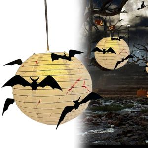 LIKANTA Foldable Halloween Paper Lantern Night Lamp Finish Product Black Bat Handheld Lantern Lantern Ornaments White Halloween Ghost Glowing Lantern Ghost Festival