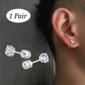Premium Stainless Steel Plated Double Diamond Stud Earrings - Stylish Minimalistic Design, Excellent Craftsmanship, Multiple Sizes - European and American Style. 