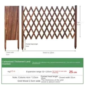 Meilovmao Retractable Solid Wood Mesh Fence Outdoor Garden Fence Decoration Foldable Yard Lawn Decor