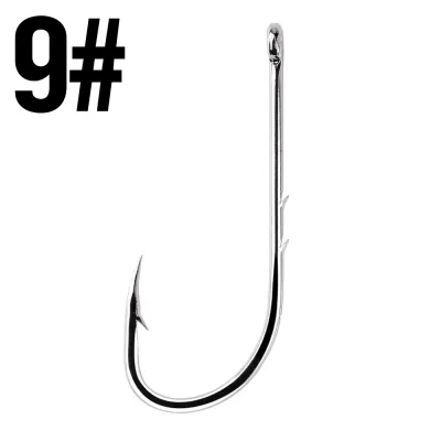 50Pcs/boxed High Carbon Steel Fishing Hook Sharp Long Handled Fishhook Fishing Tackle Worm Single Circle Hook with Double Back Thorns