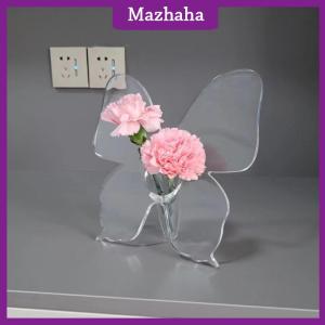 Mazhaha แจกันดอกไม้อะคริลิกผีเสื้อใสอุปกรณ์จัดดอกไม้สามมิติแจกันผีเสื้อตกแต่งบ้าน