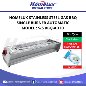 HOMELUX MULTIPURPOSE STAINLESS STEEL GAS BBQ SINGLE BURNER AUTOMATIC S/S BBQ-AUTO TEMPAT BAKAR BBQ COMMERCIAL