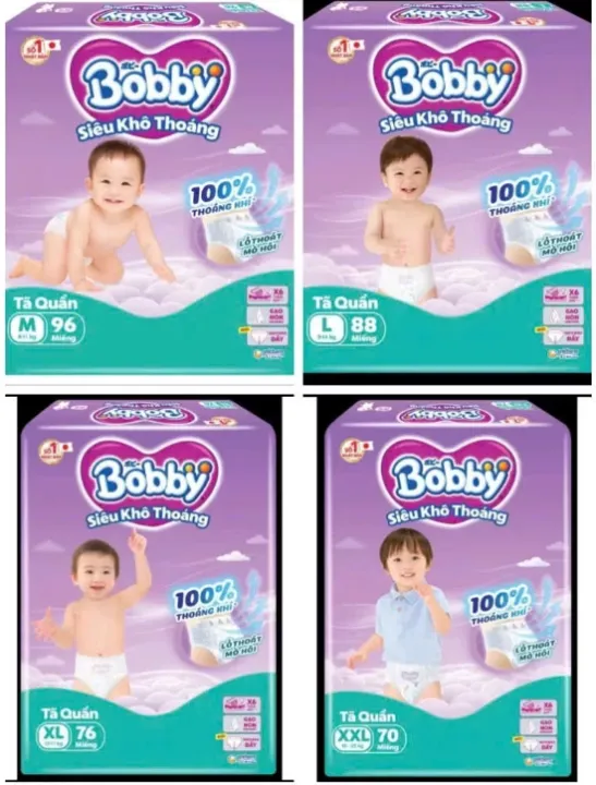 Tã/bỉm quần Bobby siêu thấm khô thoáng BOBBY ULTRA M96/L88/XL76/XXL70