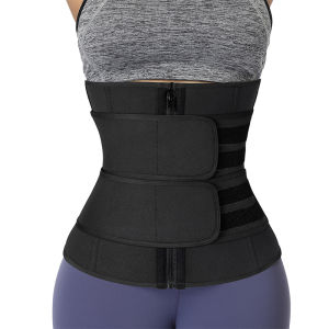 JHHB Double Belt Waist Trainer Body Shaper Fitness Belly Trimmer Zipper Shapewear Women Slimming Sauna Sweat Belt Fat Burner Tummy Control Corset