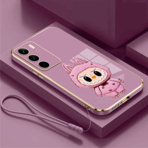 Case Realme C75 C75x C71 C73 C67 C65 C63 C61 C55 C53 C51 C35 Labubu Mirror Stand Premium Silicon Plating Free Lanyard