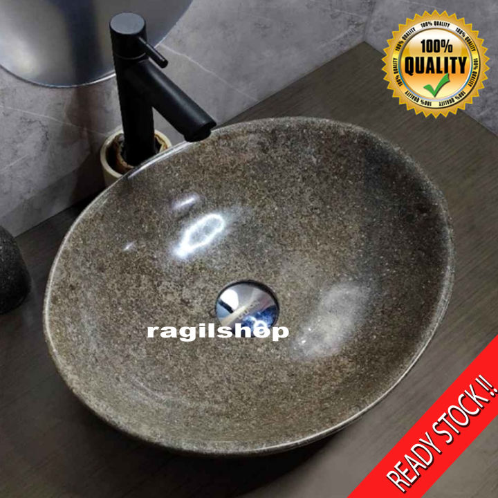 Wastafel Marmer Grey Abu Abu Oval Panjang 50cm halus Cantik Mudah ...