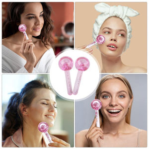 【Dikirim dlm 24jam】2PCS Haluu Ice Globe Roller Alat Pijat Wajah Facial Massage Bola Cooling Ice Globes - Merah Muda Sapphire