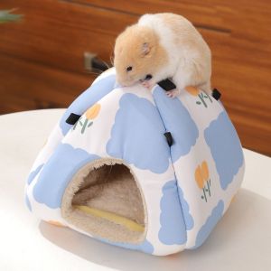 DEQIX Flower Print Guinea Pig Warm House Soft Cartoon Hamster Nest Bed Cute Cold Proof Hamster Cotton Nest Winter