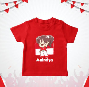 FREE NAMA-Kaos Anak KEMERDEKAAN CHIBI Tshirt Kids Indonesia Merdeka Dirgahayu HUT RI Atasan Lengan pendek Merah Putih Baju 17an Keren