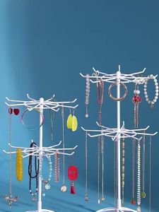 2-Tier Rotating Jewelry Organizer Stand Metal Display Rack for Necklaces Earrings & Keychains