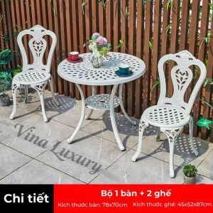 Bộ bàn ghế ban công ngoài trời Nhôm đúc Bàn ghế sân vườn ngoài trời Tròn Bàn ghế ngoài trời - VN44