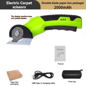 Electric Scissors Cordless Rotary Fabric Cutter 4V Rechargeable 2000mAh Battery Self Sharpening Blades Metal Electric Shears for Cardboard Leather Carpet Felt Plastic DIY Cutting Tool