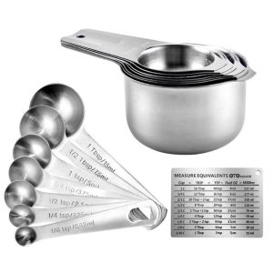 ZYJC SHOP 7/15/16Pcs Chuyên nghiệp Cốc đo inox 304 Chính xác Tấm vảy Dụng cụ đo lường nhà bếp Thuận tiện Tấm cân Bộ cốc và thìa đo lường Nấu ăn