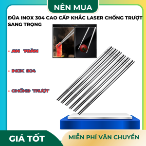 Set 5 đôi đũa Inox Chất Lượng Cao 33gr/đôi Có Khắc Laser Chống Trượt - dua an com - đũa thép không rỉ - đũa inox 304 - phụ kiện bàn ăn - đũa ăn m