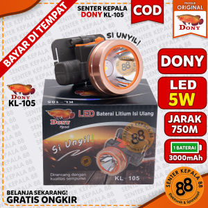DONY Senter Kepala Dony KL 105 Si Unyil Siunyil Doni Cas Terang Jarak Jauh SUPER TERANG MURAH Sintar Dony Kepala SUPER TERANG 105 kl-105 BERBURU GUNUNG MANCING ANTI AIR CAHAYA PUTIH KUNING CAS ULANG RECHARGEABLE CHARGE 3000mAH DOWNY