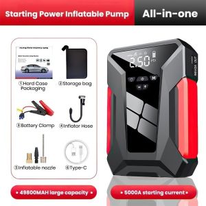 Ready Stock 4 IN 1 Jump Starter Power Bank Portable Pump Tire Inflator Rechargeable Car Start Jumper