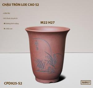 NamHuy Chậu Gốm Sứ Bonsai S2 Châu Tròn Cao Miệng Loe Nâu Kích Thước 22cm x 27cm Chậu Địa Lan Gốm Tàu Chậu Để Bàn Hoạ Tiết Thủ Công CPD925-S2