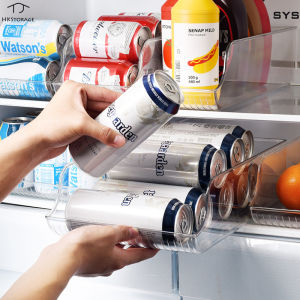 HKStorage Kitchen Refrigerator Storage Box Pull-Out PET Cans Beverage Bottle Storage and Sorting Box High Transparent Storage Box