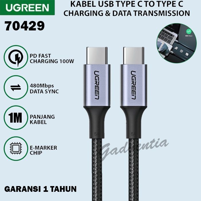 Ugreen Kabel Data Charger Usb C to Type C PD 100W for
