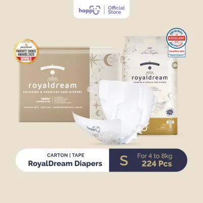 [CARTON] Hoppi RoyalDream Baby Diaper Tape NB66/S56/M44/L40 (4 Pack) 100% 7 Chemicals-Free*