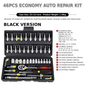 [SG Stock]46PCS Socket Wrench Set – Professional Auto Repair Tool Kit with Chrome Vanadium Steel Portable Case Complete Bits & Sockets