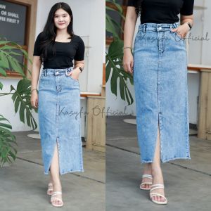 AR - STORY ROK JEANS 7/9 WANITA // CORAL SKIRT JEANS BELAH DEPAN