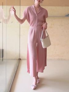 3542  (Can Match Pants 1054) Summer Short Sleeve T-Shirt  New Chinese Style Elegant All-Match Sanzhai Pleated Top  One Size (45-75kg)