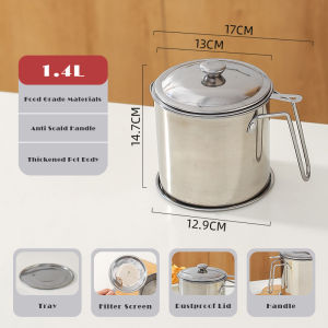 Vision 1.4L/1.8L 304 Stainless Steel Oil Filter Pot Cooking Oil Filter Cup Oil Pot Strainer Kitchen Liquid Seasoning Container With Filter Kitchen Accessorie Efficiently Filter Store and Separate Cooking Oil