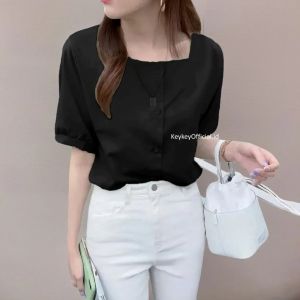 Key - 0071 OLLIE Crop Button Wolfis Premium / Atasan Blouse Wanita Crop Fashion Korea
