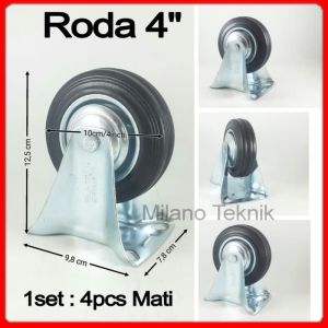 Roda Troli 4" isi 1set (4pcs mati) Roda Karet 4 inchi etalase 4 inch