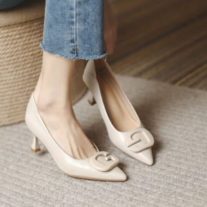 Free Shipping Single Shoes Work Shoes Commuter Shoes WomenS Shoes With A Cat Heel Soft-Soled New All-Season Styles Comfortable Ultra-Lightweight Shallow-Toe WomenS Leather Shoes