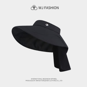 【WJ】Black Rubber Sunshade Neck Protection Shawl for Women Large Brim Empty Top Sunscreen Hat Full Surround Egg Rolls Hat