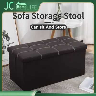 Multifunctional Foldable Ottoman Storage Foot Stool Waterproof Leather Footstool Storage Box Lage Sofa Chair Bench Seat Foldable Cotton Organiser Wall Hight Qaulity