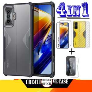 Promo Paket 4 in 1 Case Xiaomi Poco X6 5G / Redmi Note 13 Pro 5G 2024 / Poco F5 / Poco F4 GT 5G 2022 Black Bumper Premium Case Armor Transparent + Black Edge Screen Protector + Garskin Carbon + Camera Lens