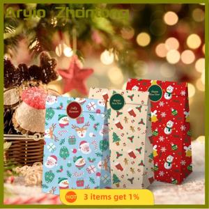 Aryio 12Pcs Christmas Calendar Gift Bags Countdown Paper Bags For Holiday Party Gift Wrapping Christmas Eve Apple Packaging Bag