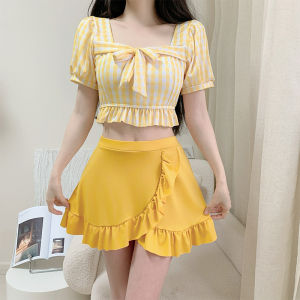 Bộ đồ bơi hai chiếc kiểu dáng nữ bộ đồ bơi cô gái ngọt ngào kẻ caro tươi tắn cho nữ ngâm mình trong suối nước nóng chuyên nghiệp