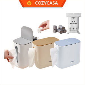 【COZYCASA】Ecoco Desktop Tissue Box with Trash Bin | Press-Open Lid | Perfect-Fit Trash Bags