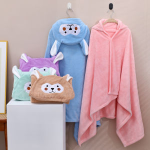 Childrens Bath Towel Coral Velvet Baby Baby Hooded Large Towel Soft Absorbent Beach Cartoon with Hat Bucket Tent Bathrobe
