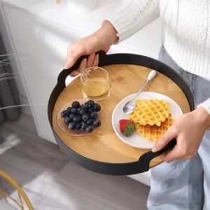 FFBH Multifunctional Wooden Storage Tray Desktop Creative Minimalist 360 ° Rotating Tray Aesthetic Luxury Tea Plates Home Organizers 6B2Z9