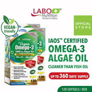 [3 Boxes] LABO Nutrition OmaxPure Vegan Omega 3 - 1000mg Algae Oil Plant-based Omega3 DHA EPA - Odourless Fish Oil Alternative for Heart Brain Eye Joint Health Support Lipid Profile • Supplement for Vegetarians • Made in Japan • 120 veggie softgels