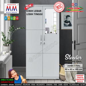 Distrindo - Lemari Pakaian Kayu 2 Pintu Papan Tebal dengan Cermin dan Laci - Kualitas Terjamin Kokoh - Promo Best Seller